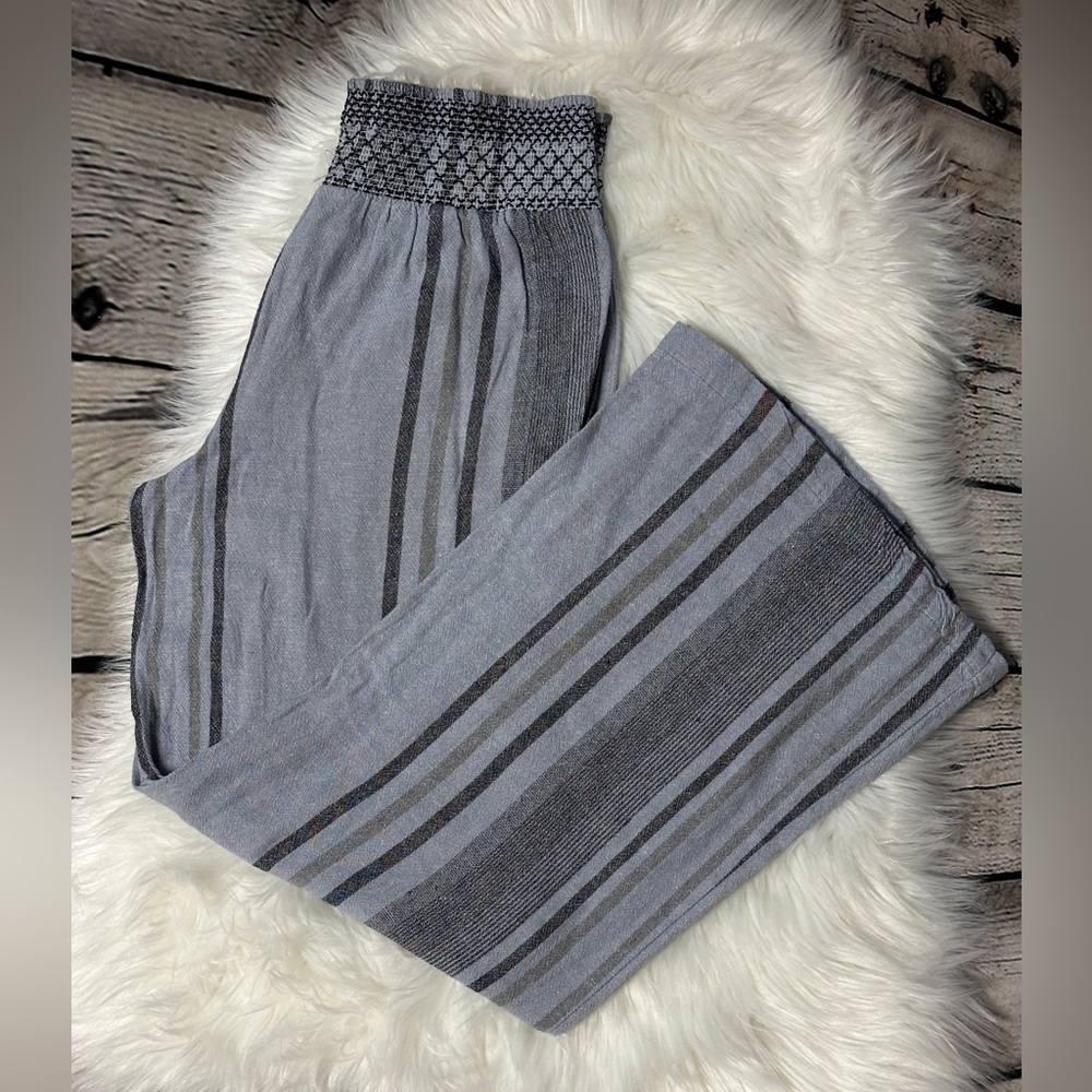 Gray Striped Wide Leg Pants
